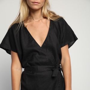 Roni Mini Dress - Black Linen Size M